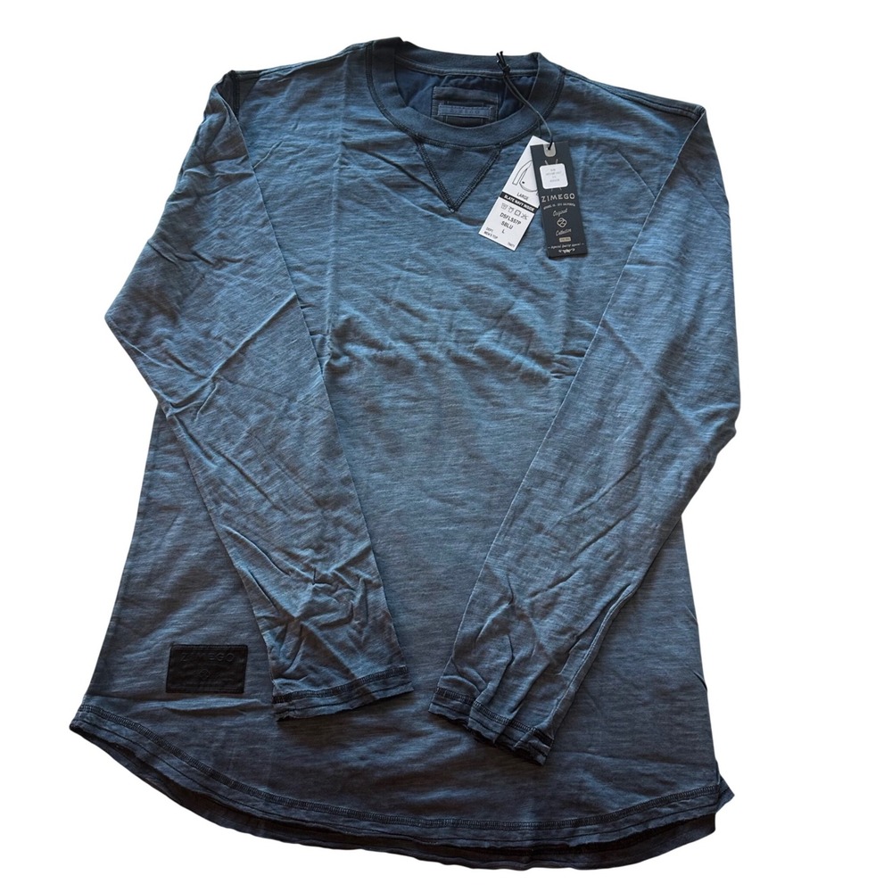 ZIMEGO T-Shirt Mens L Slate Blue DSFLS57P Long Sleeve Slub Knit Crew Neck New